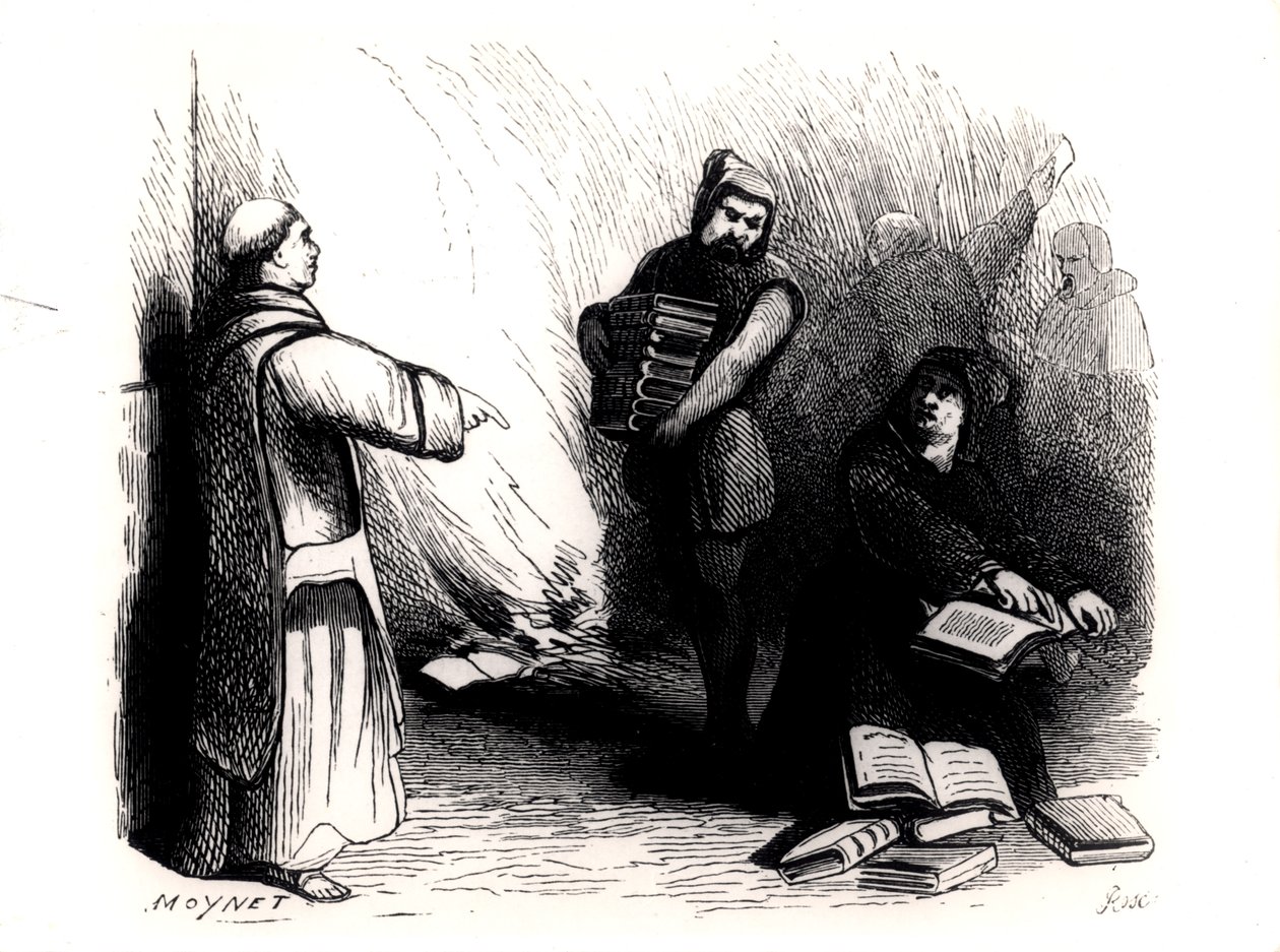 Auto da Fe of Books في روما مرتبة حسب لجنة الفهرس ، من "Le Secret de Rome au XIXe siecle" بقلم يوجين بريفولت ، باريس ، 1874 بواسطة جان بيير موينت
