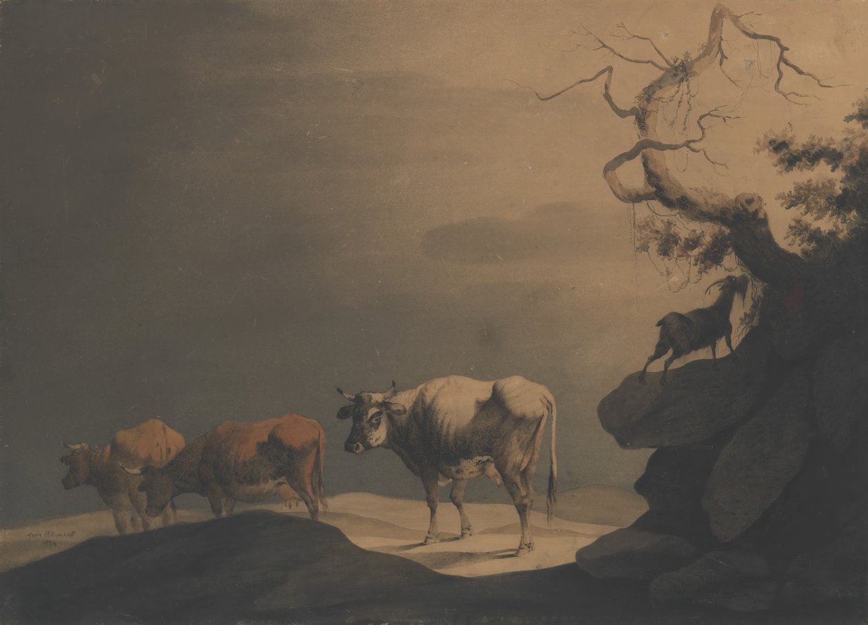 أبقار وماعز في منظر طبيعي ، 1774. بواسطة جان بيلمينت.