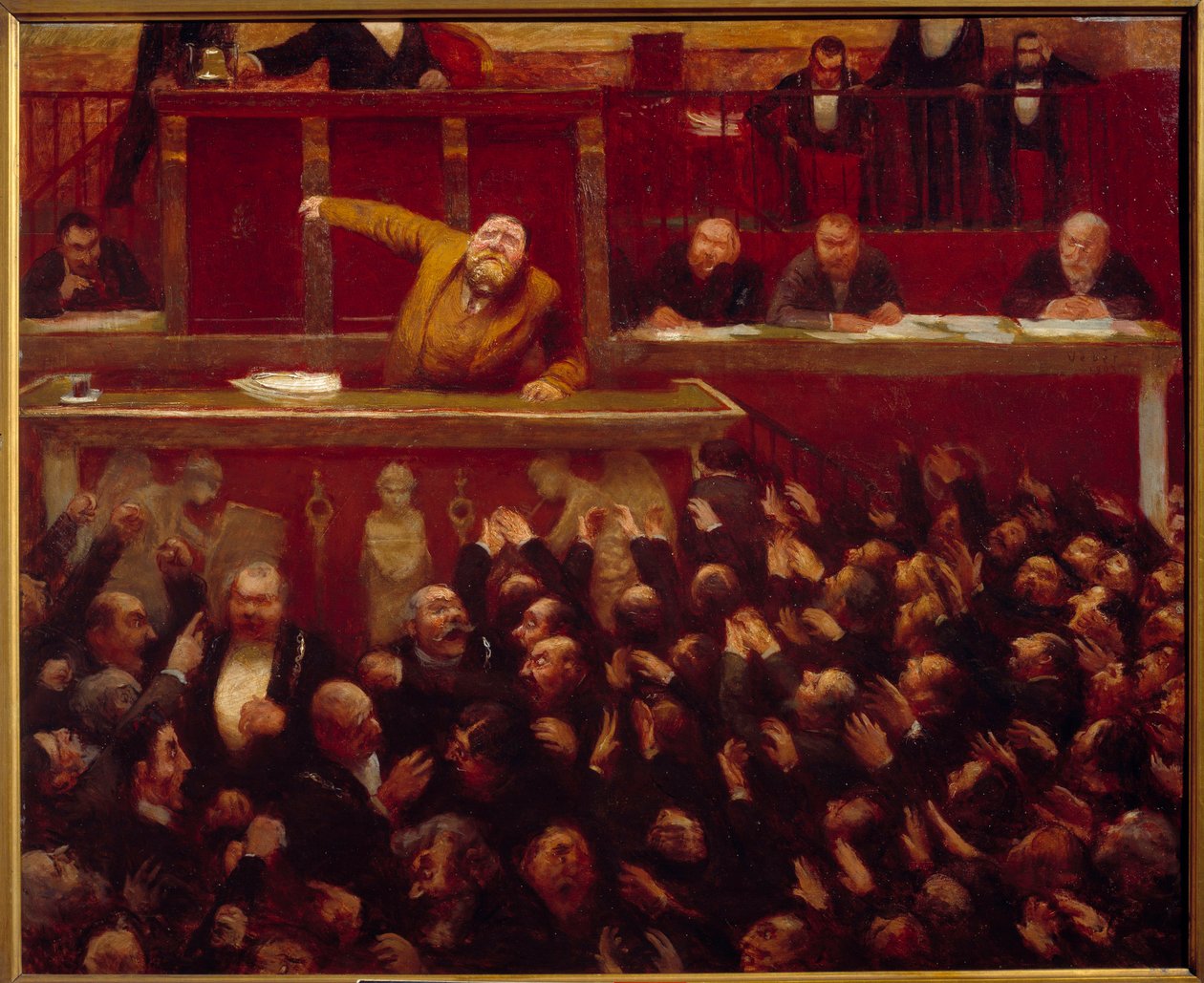 نائب الاشتراكي جان جوريس (1859-1914) على منبر Chambre des deputes لوحة جان فيبر (1868-1928) 1903 باريس ، متحف كارنافالي - القائد الاشتراكي الفرنسي جان جوريس (1859-1914) يتحدث في منبر الغرفة النواب. بنسلفانيا بواسطة جان فيبر