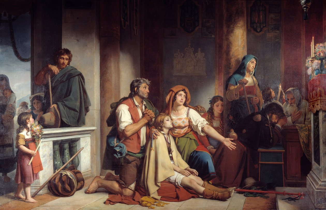 الرغبة لديها مجموعة سيدتنا من المرضى والمرضى الذين يصلون السيدة العذراء. رسم فيكتور شنيتز (1787-1870) 1831 صن. 2،82x4،90 م بواسطة جان فيكتور شنيتز