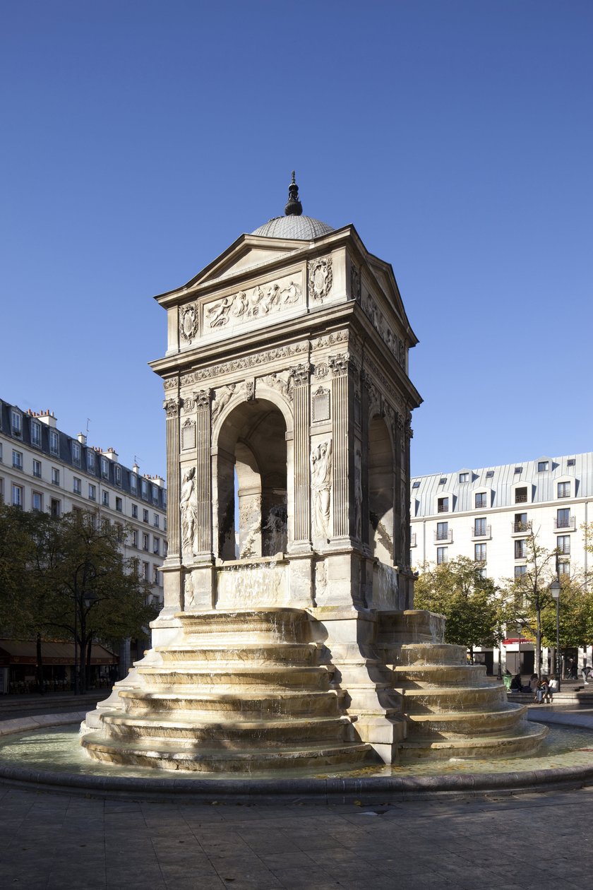 منظر لـ Fontaine des Innocents ، على طراز عصر النهضة ، نافورة ضخمة بنيت عام 1549 في عهد هنري الثاني (1519-1559) بواسطة جين وليسكوت بيير جوجون