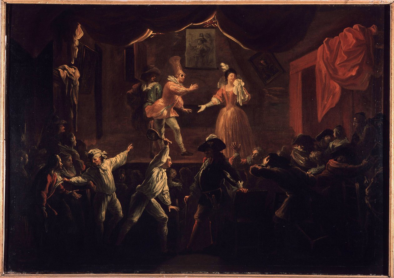 Deplorable successes of this piece. One of the palm players whose clothes had been derobe, gives a big racket to La Rapiniere. Painting illustrating “The Comic Roman” by Paul Scarron (1610-1660). Oil On Canvas by Jean-Baptiste (Jean Baptiste) Coulom (or Co بواسطة جان دي كولوم
