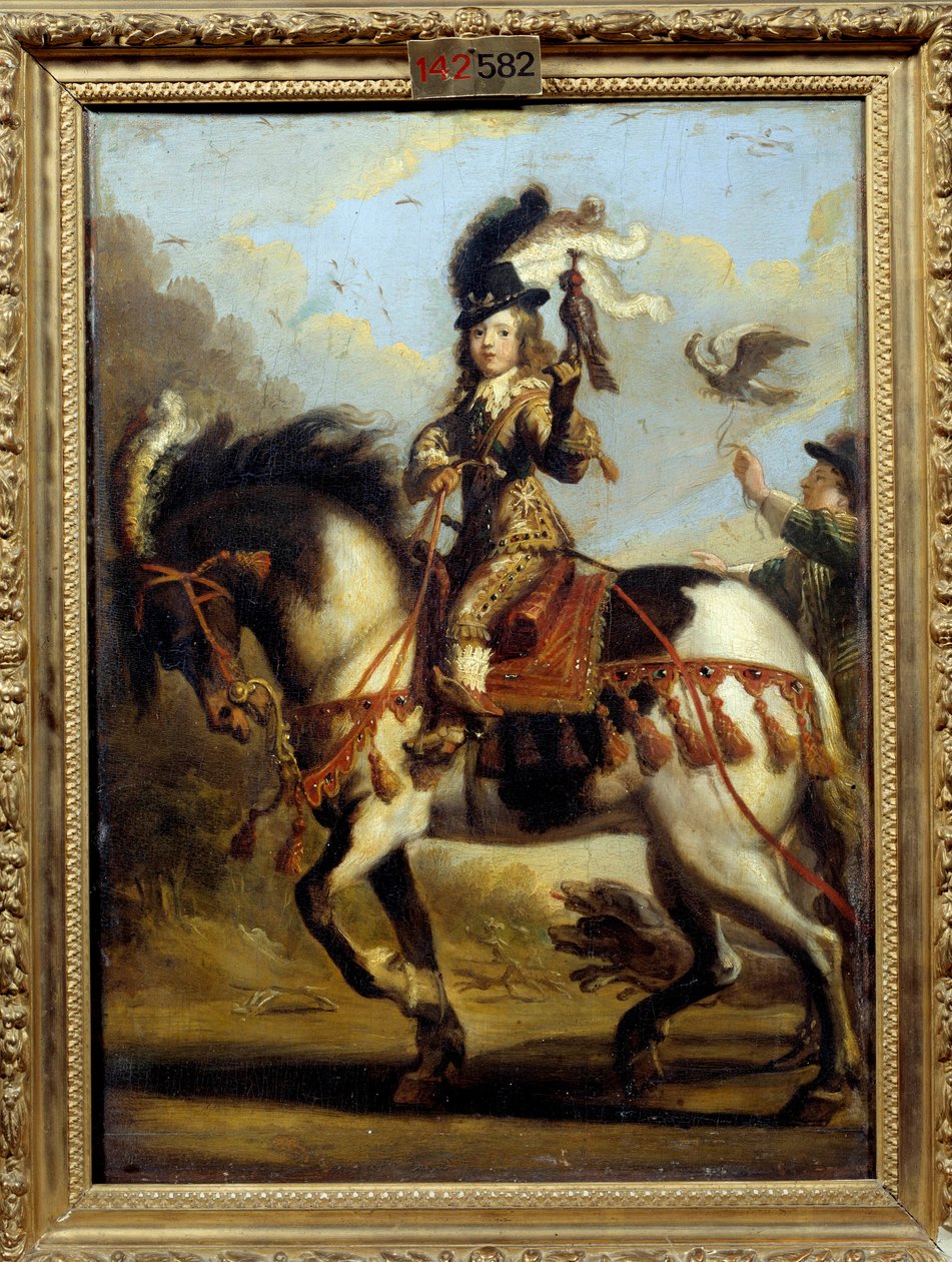صورة فروسية للشاب لويس الرابع عشر (1638-1715) مغادرًا للصيد. رسم جان دي سانت إيجني (1647). زيت على قماش. قاتمة: 0،41 X 0،30 م. شانتيلي ، متحف كوندي بواسطة جان دي سانت إيجني