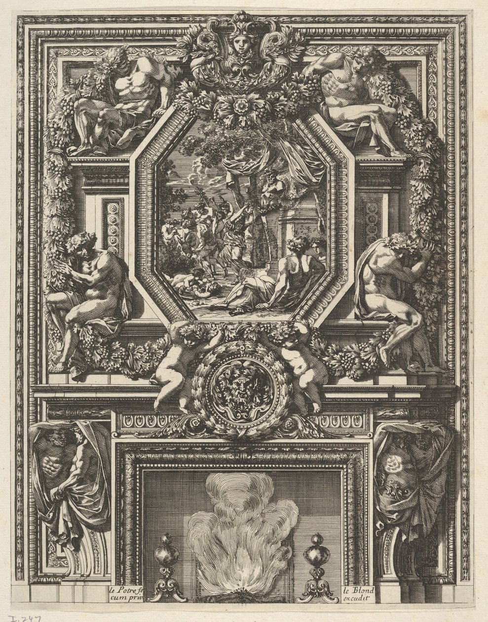 مدخنة مع Bacchanal فوق الوشاح من "Grandes Cheminée" ، كاليفورنيا. 1644 - 66. بواسطة جان لو بوتر