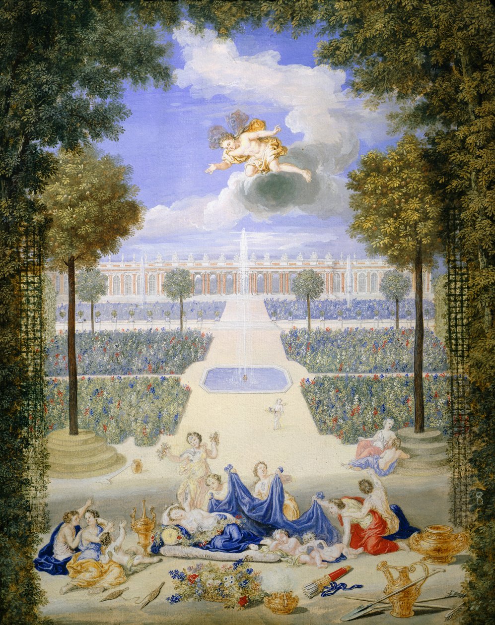 France, Versailles, parterre of Grand Trianon, by Jean Cotelle بواسطة جان الأصغر كوتيل