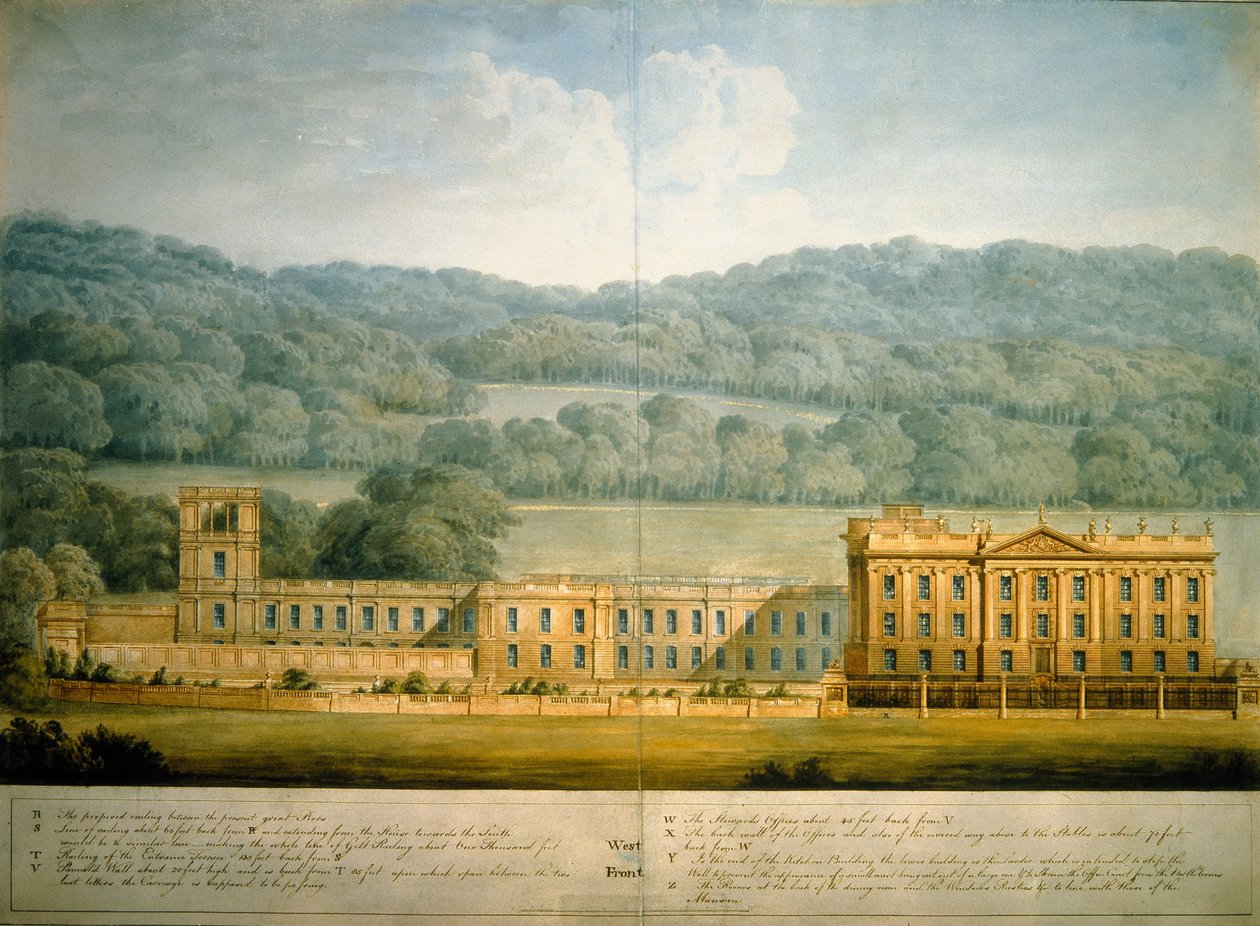 The West Front of Chatsworth House (watercolor on paper) بواسطة جيفري وياتفيل