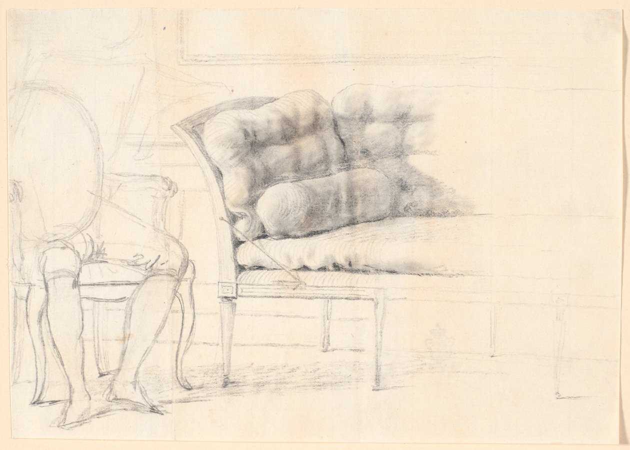 دراسة لصورة عائلة هولمسكيولد من عام 1787: الأريكة المنجدة ، وعلى اليسار كرسي مع رسم شكل هولمسكيولد بواسطة ينس جويل