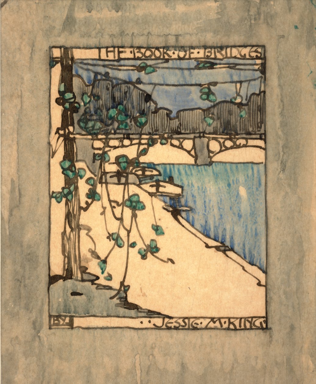 واجهة كتاب "كتاب الجسور" حوالي عام 1911 (ألوان مائية وحبر على ورق) بواسطة جيسي ماريون كينج
