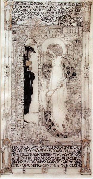 الكسل، من رواية "رومونت أوف ذا روز" لتشوسر (حوالي 1342-1400) (طلاء بالحبر والذهب على الرق) بواسطة جيسي ماريون كينج