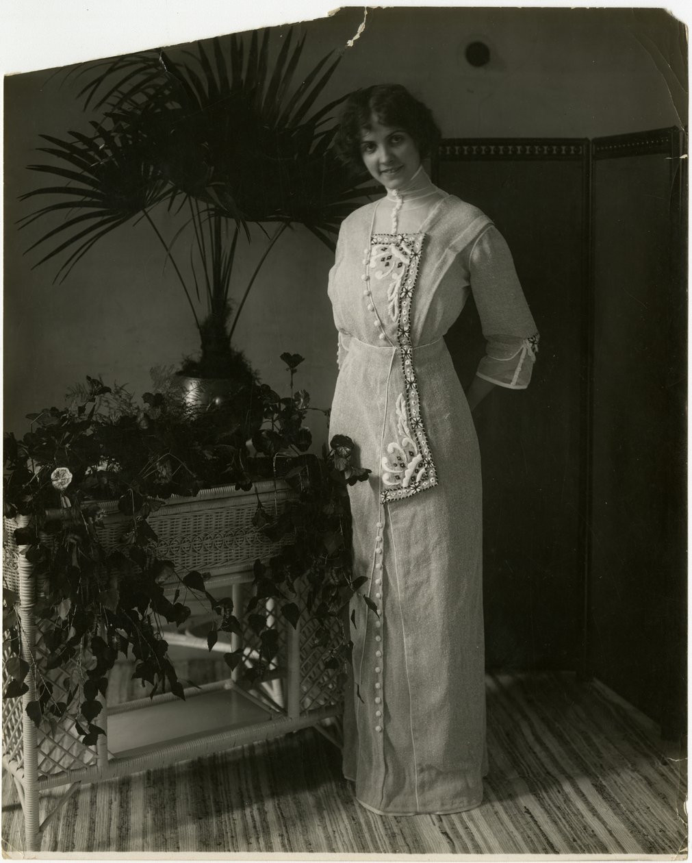 مادة تركية رمادية مع تطريز بالأبيض والأسود ، لورد وتايلور ، حوالي 1905-18 (صورة فضية جيلاتينية) بواسطة جيسي تاربوكس بيلز