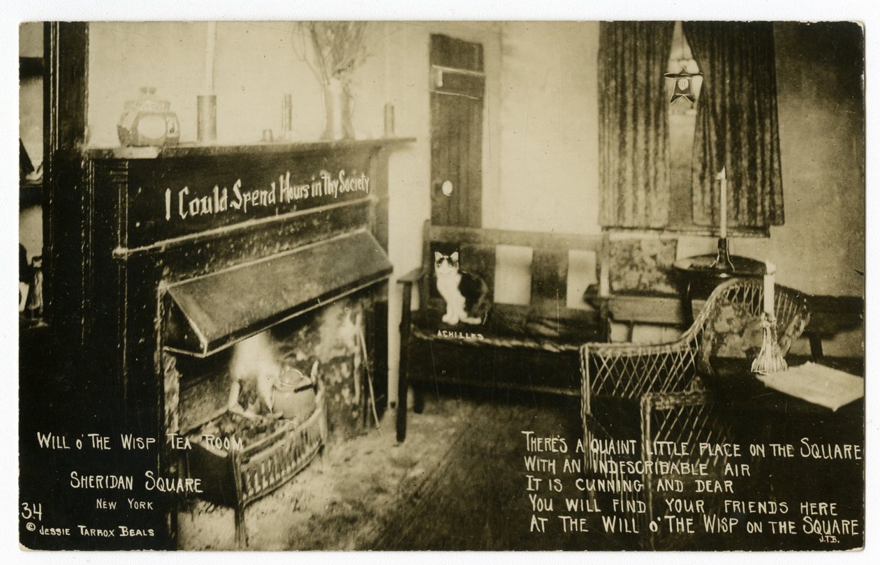 Will o 'the Wisp Tea Room ، ساحة شيريدان ، نيويورك ، نيويورك ، الولايات المتحدة الأمريكية ، حوالي 1905-40 (صورة فضية جيلاتينية) بواسطة جيسي تاربوكس بيلز