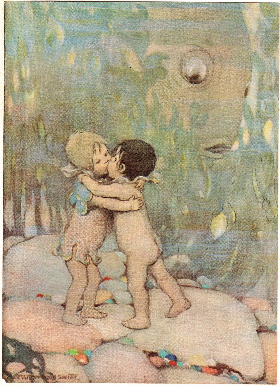 توم وإيلي ، رسم توضيحي من "The Water Babies" للقس تشارلز كينجسلي (لون ليثو) بواسطة جيسي ويلكوكس سميث