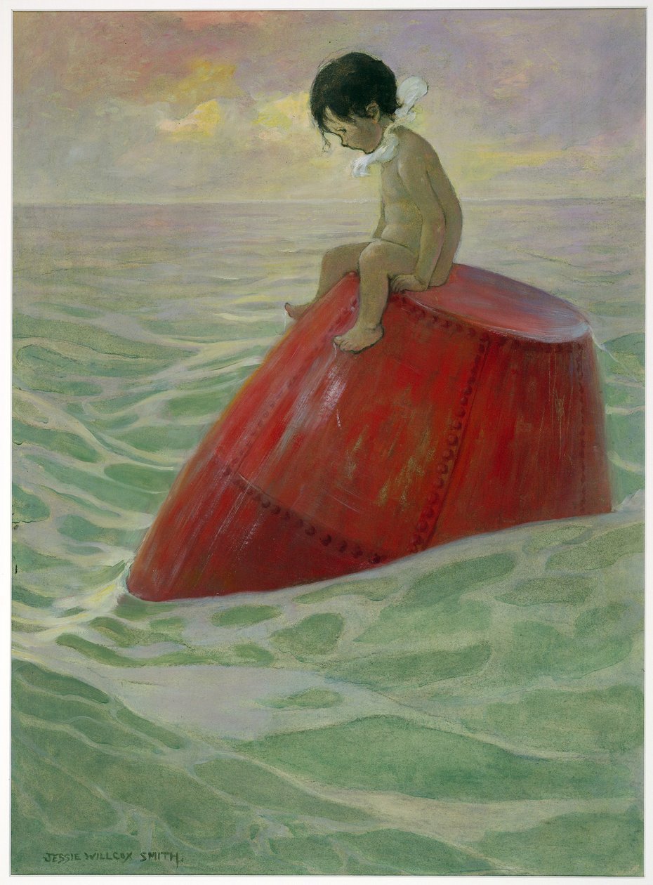 جلس توم على العوامة لأيام طويلة ، من حانة The Water Babies لتشارلز كينجسلي. 1916 (لون ليثو) بواسطة جيسي ويلكوكس سميث