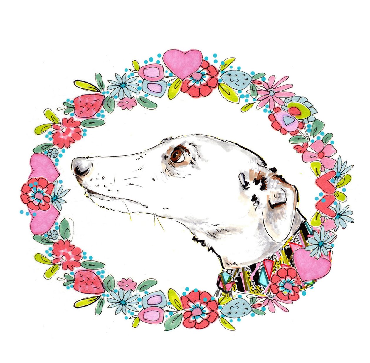 Silvertips Greyhound with Floral Border ، 2012 (قلم وحبر ، رقمي) بواسطة جو تشامبرز