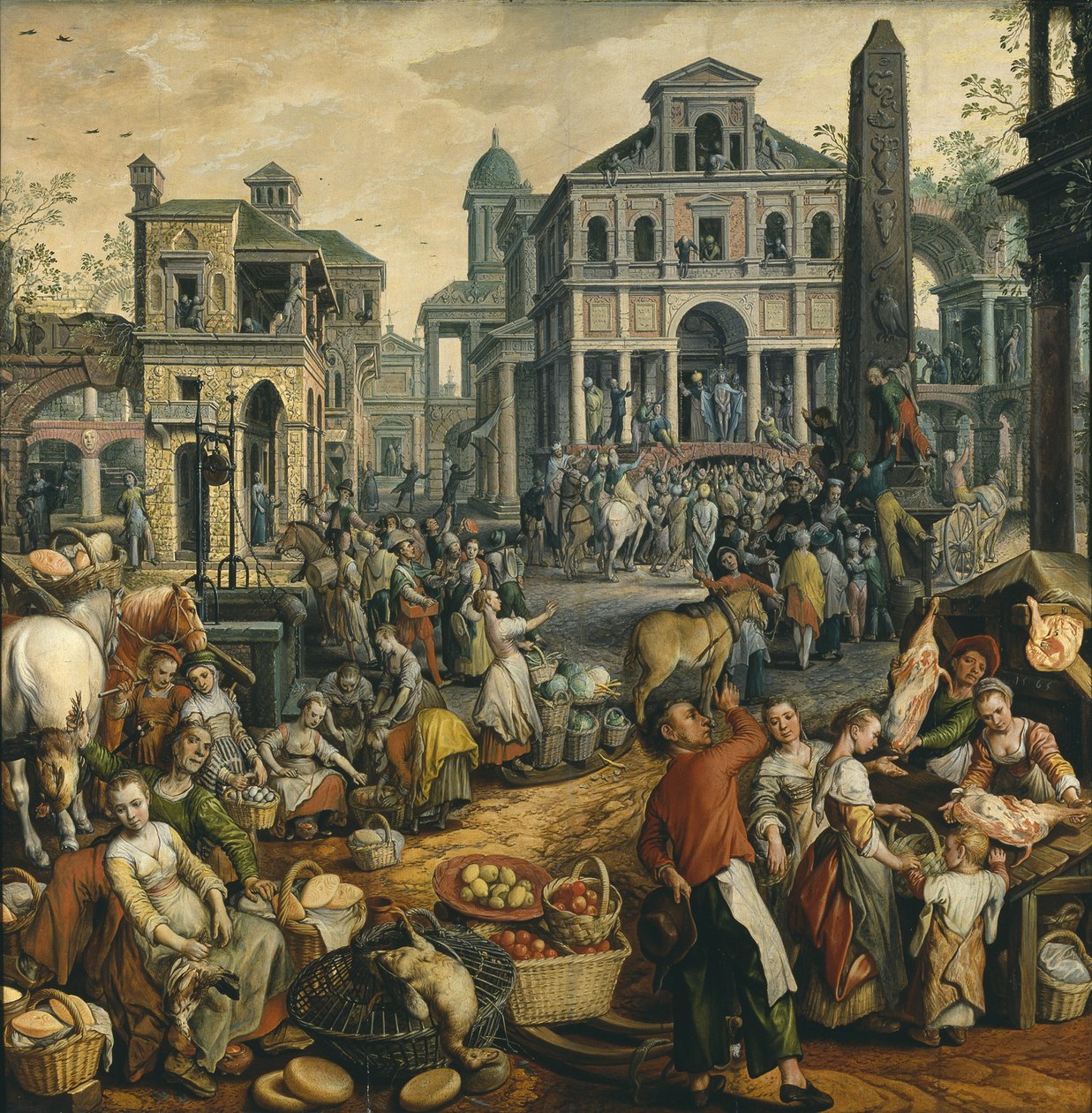 Scene de marche avec Ecce Homo - مشهد السوق مع Ecce Homo ، بقلم Beuckelaer ، Joachim (حوالي 1533-1574). زيت على خشب بواسطة يواكيم بوكيلر