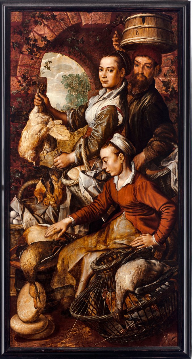 تجار السوق يبيعون الدواجن والبيض - رسم يواكيم بيوكيلار (1533-1574) 1564 Dim 203x103 cm الجينات ، Musei di Strada Nuova بواسطة يواكيم بوكيلر