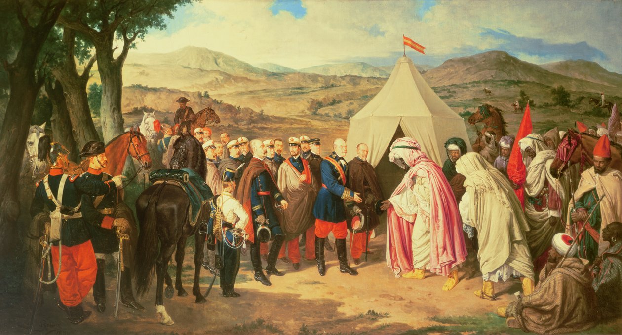 يجتمع الإسبان مع المغاربة للتفاوض على تسوية سلمية (نسخة من ج. شافيس) بواسطة Joachin Dominguez Becquer