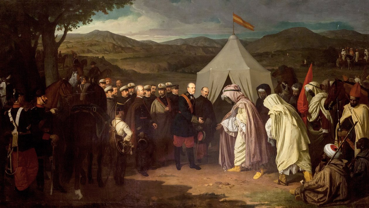 الحرب الإفريقية - الحرب المغربية الأولى أو حرب تطوان - بين إسبانيا والمغرب - معاهدة واد راس (معاهدة واد راس) 1859 - لوحة للفنان خواكين دومينغيز بيكير - عيون إشبيلية بواسطة Joachin Dominguez Becquer
