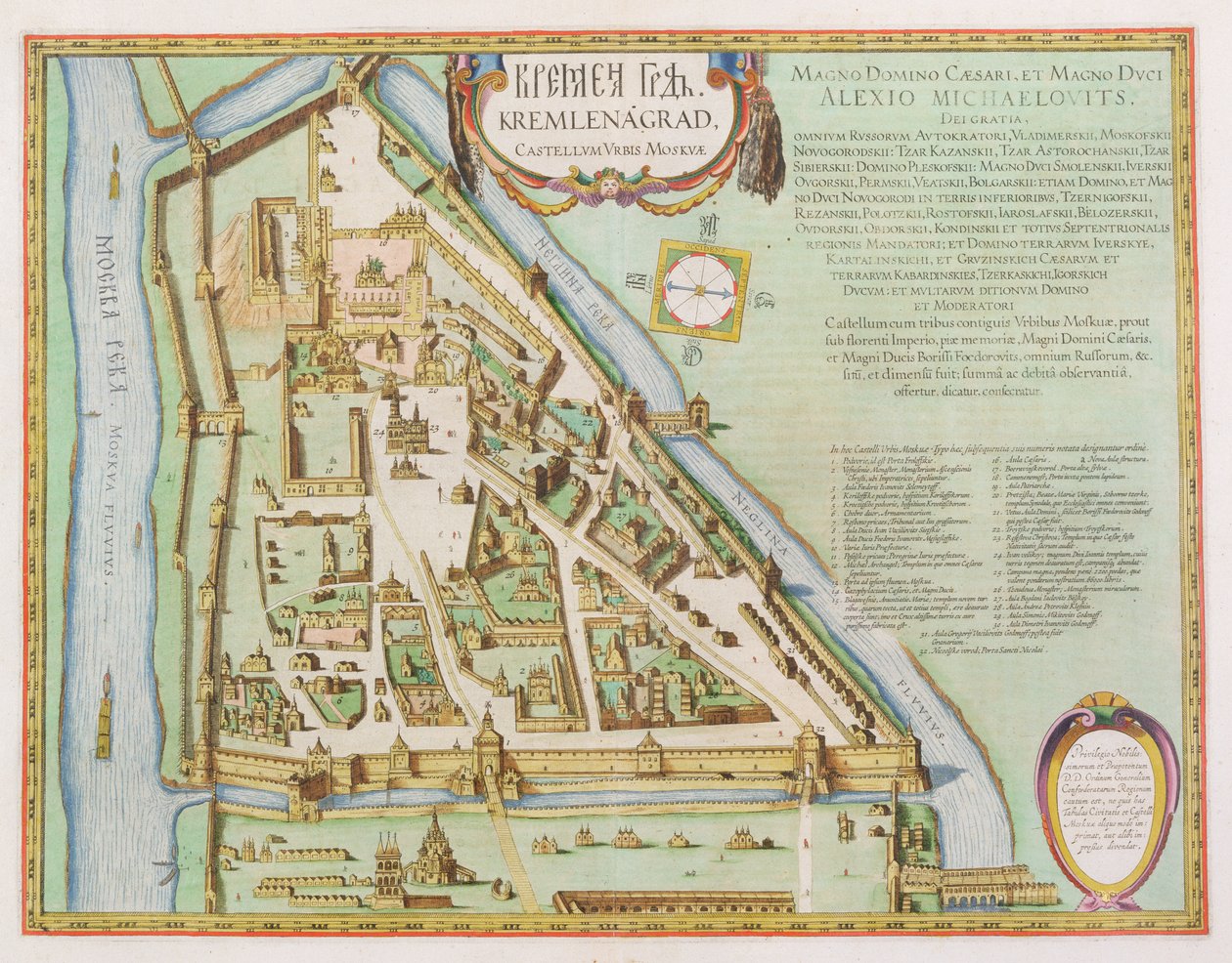 خريطة توضح الكرملين ، موسكو ، 1662 (النقش الملون باليد) بواسطة جوان بلاو