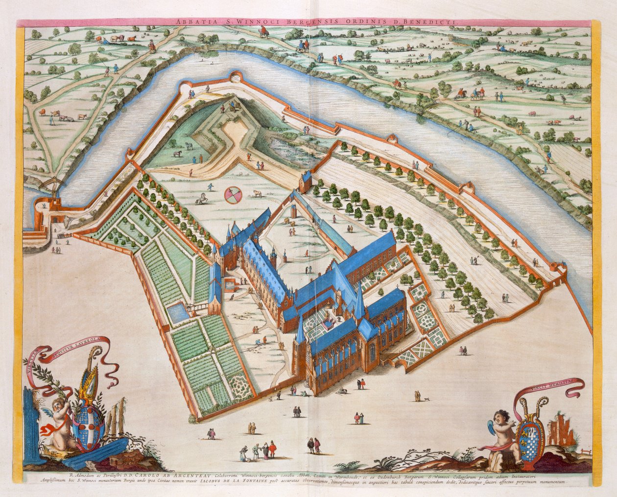 الدير البينديكتين سانت وينوك ، بيرغن ، هولندا ، 1649 (نقش يدوي) بواسطة جوان بلاو