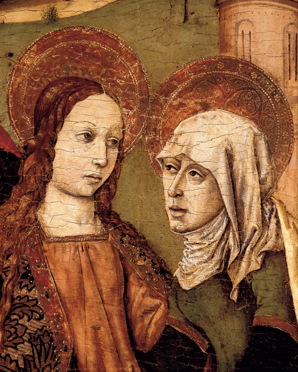 مذبح الزيارة ، السيدة العذراء تلتقي إليزابيث ، التفاصيل ، ج. 1488-1516 (تمبرا على خشب) بواسطة جوان برشلونة