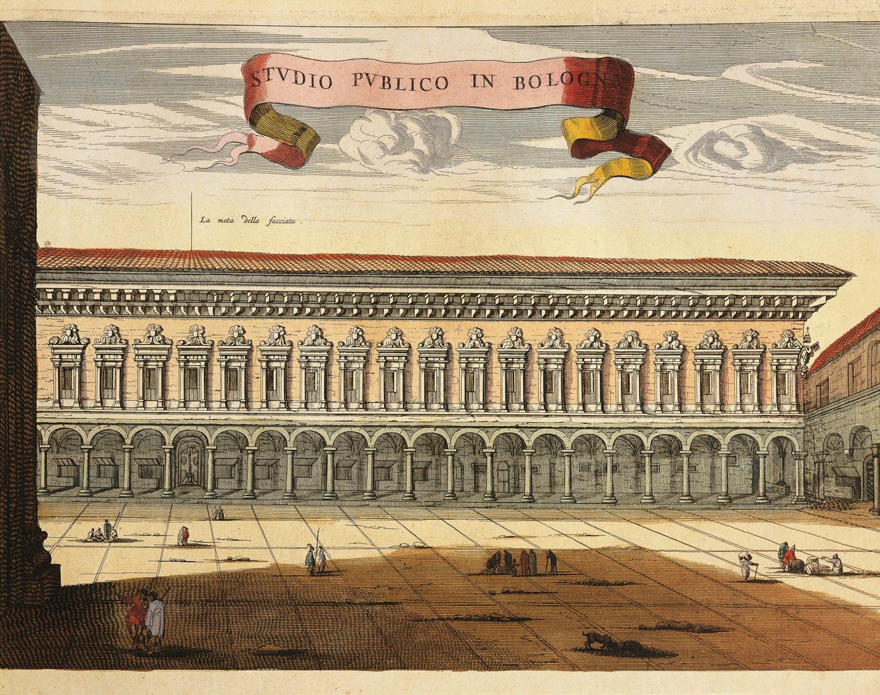 Italy, Bologna, View of the Public Study (Studio Pubblico) in 1600, engraving from Theatrum Civitatum et Admirandorum Italiae by Jean Blaeu, Amsterdam بواسطة جوان بلاو