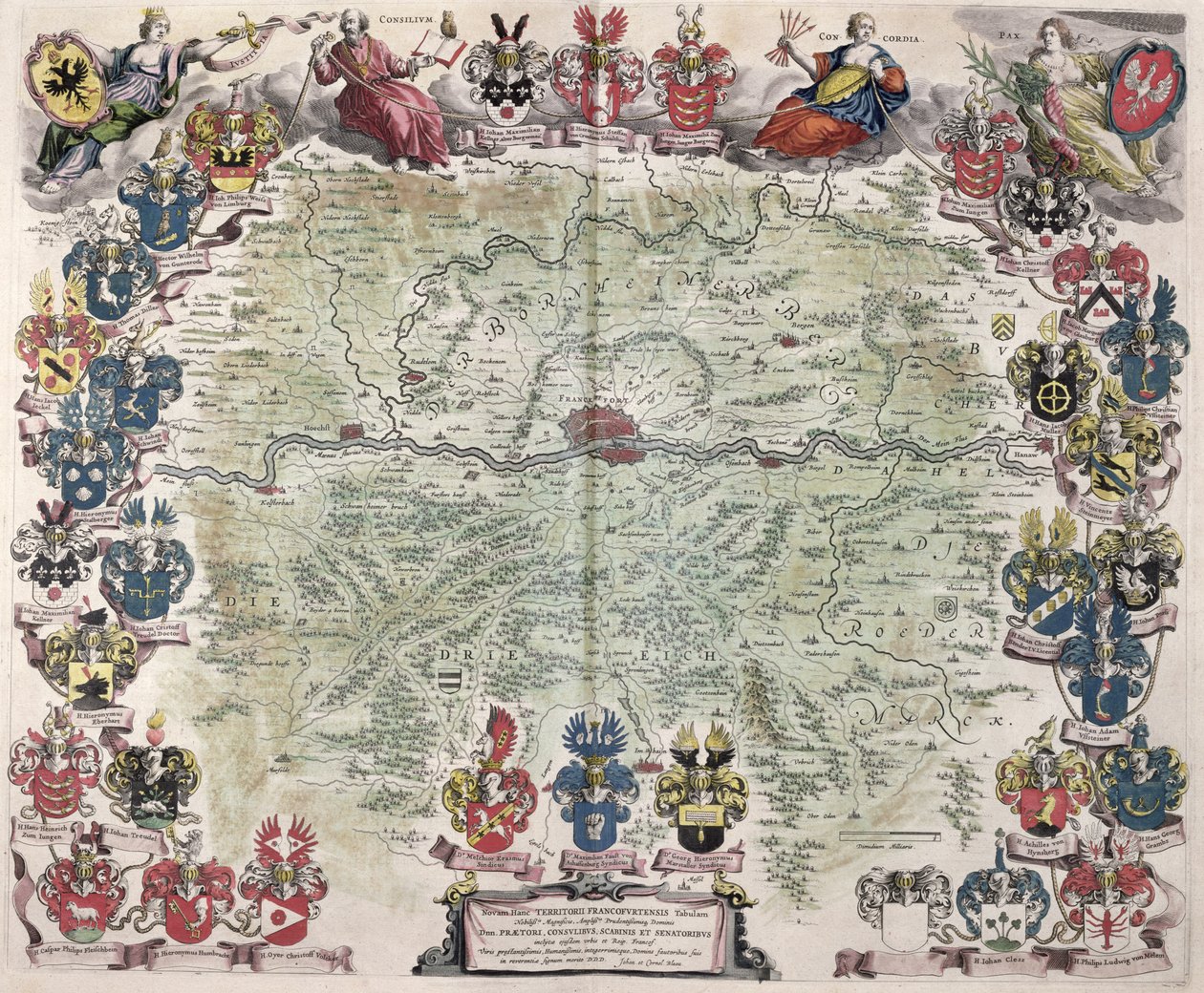 خريطة فرانكفورت والمنطقة المحيطة بها ، من "Nova Hanc Territori Francofurtensis Tabulum" ، 1649 بواسطة جوان بلاو