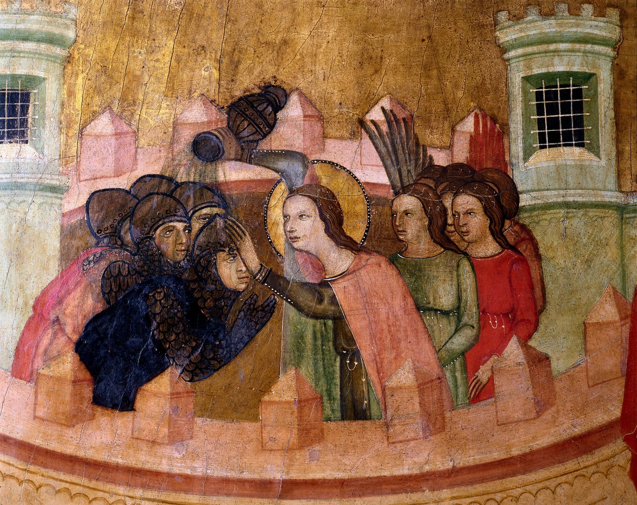 القديس Quiteria يعمد الجنود ، Altarpiece of Saint Quiteria ، c. 1346 (تمبرا على اللوح) بواسطة جوان لورت