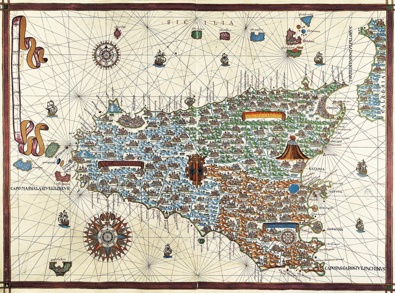 جزيرة صقلية. (صقلية) خريطة ملاحة لجوان مارتينز (1556-1591) بواسطة جوان مارتينز