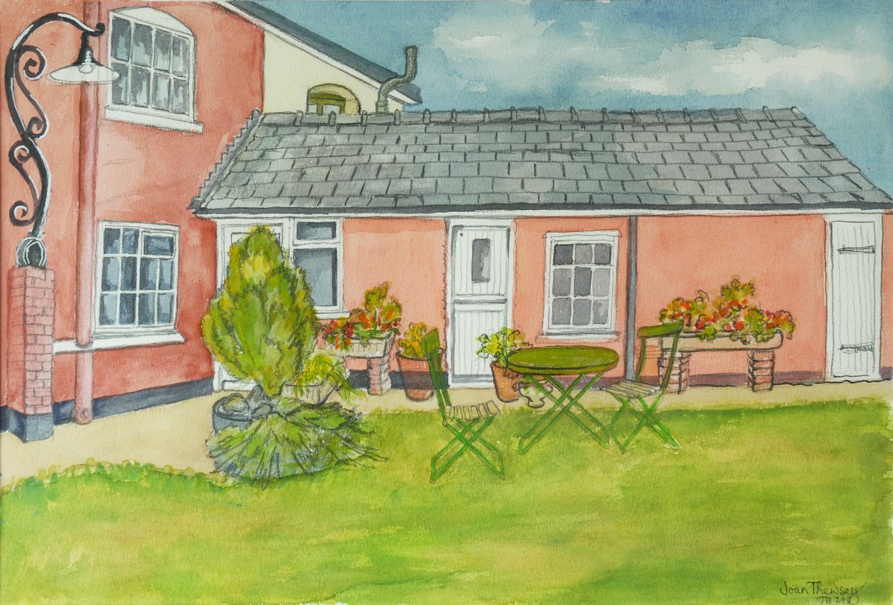 Back Garden، Red Cottage Studios، Suffolk، 2000 قلم رصاص مع يغسل لون الماء بواسطة جوان ثيسي