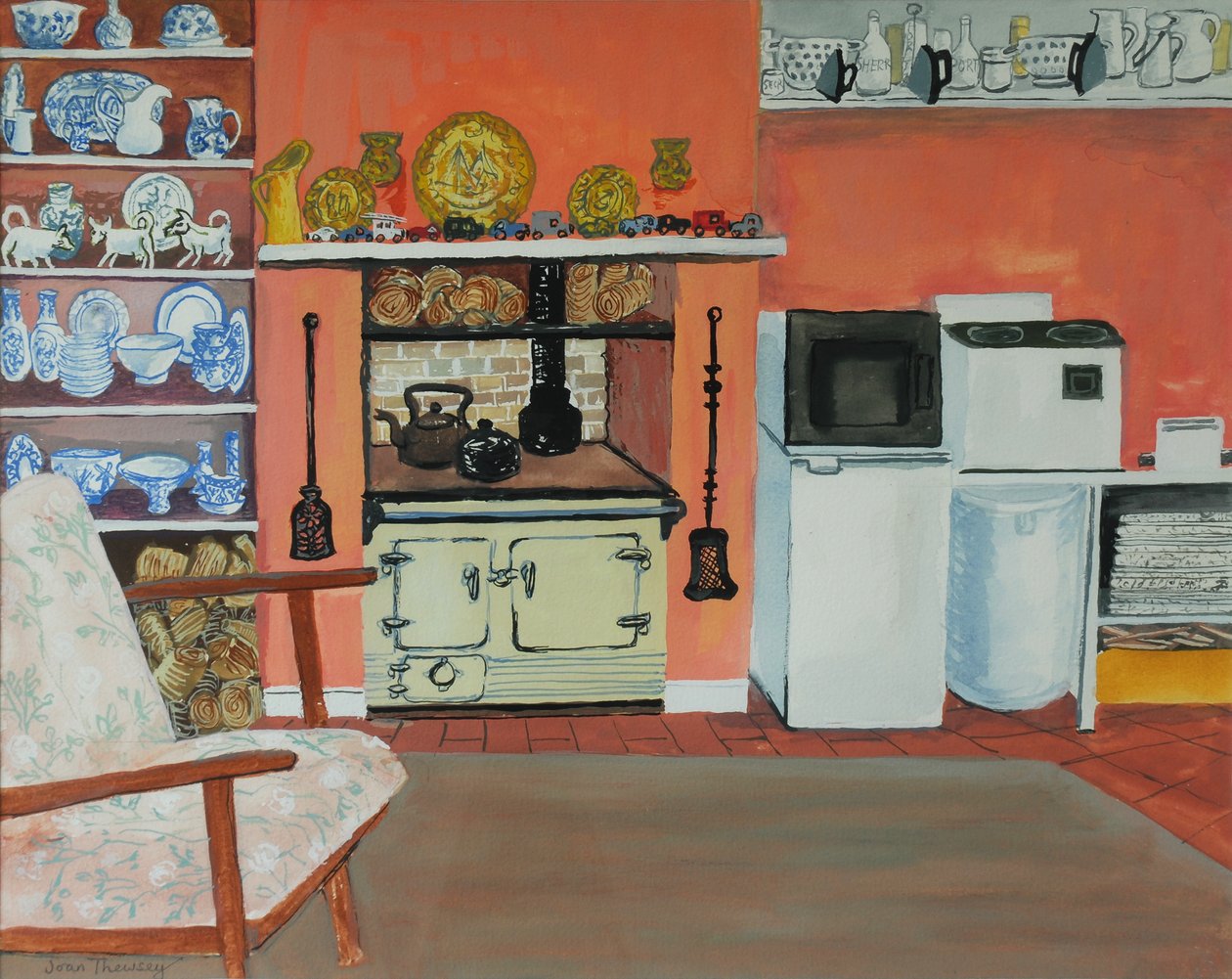 مطبخ الكوخ ، استوديوهات Red Cottage ، سوفولك مع Rayburn ، 2000 ، الغواش بواسطة جوان ثيسي