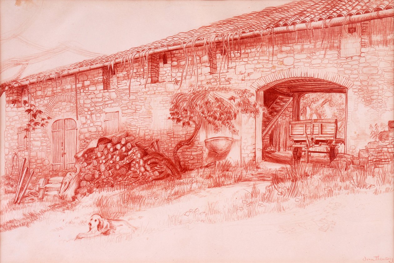 Farmhouse، Provence، 2000، Terra cotta conte` pencil بواسطة جوان ثيسي