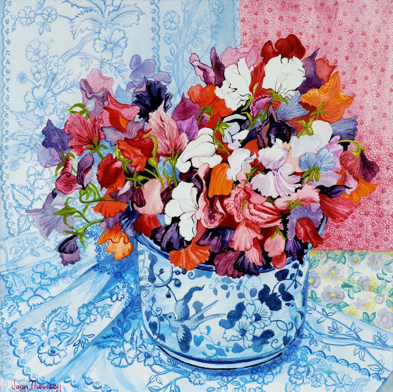 Sweet Peas in a Blue and White Pot ، 2010 ، ألوان مائية بواسطة جوان ثيسي