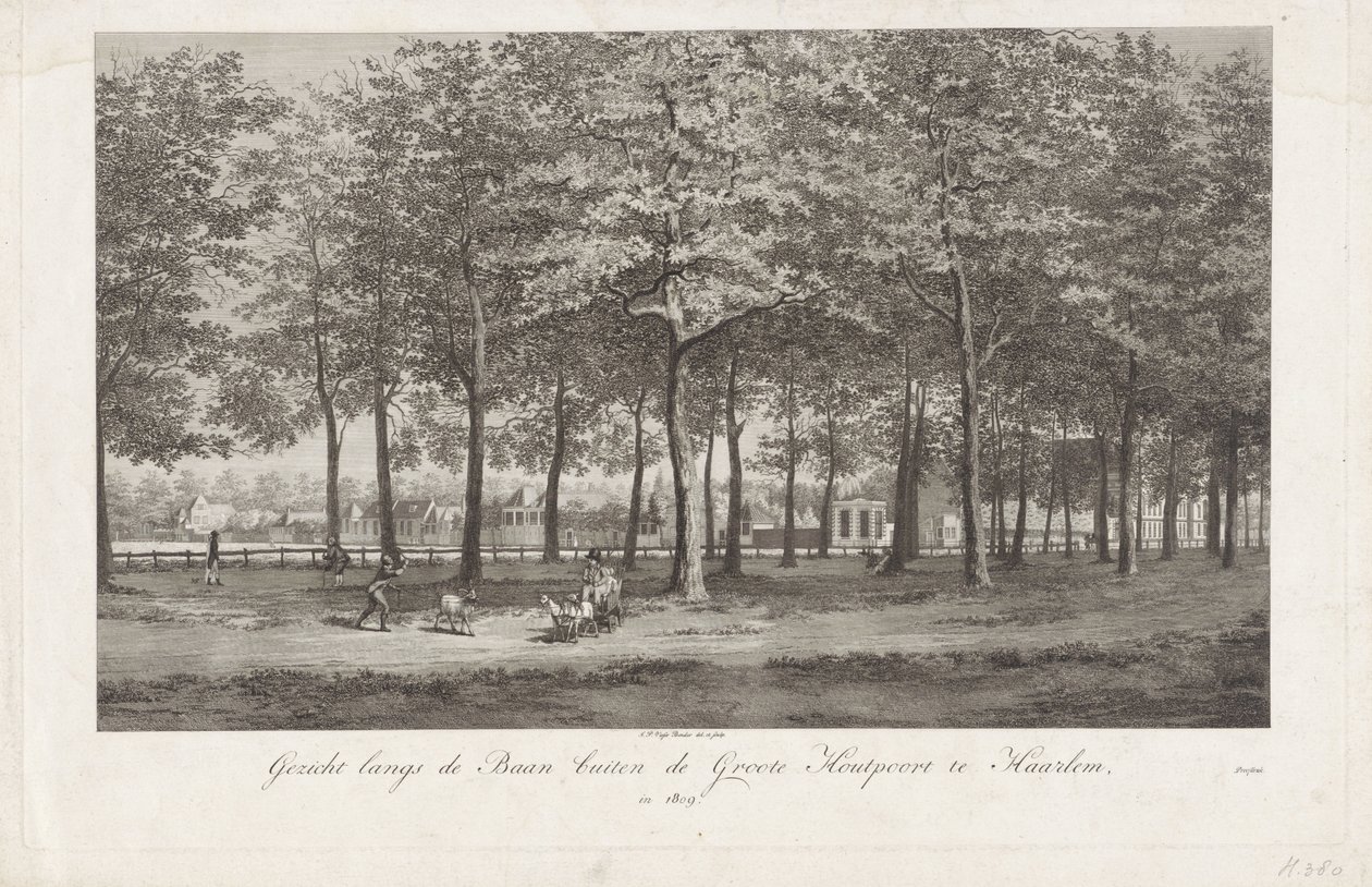 منظر للبان في هارلم De Baan خارج Groote Houtpoort في هارلم عام 1809 (العنوان على الكائن) بواسطة جوانيس بيتر فيسر بندر