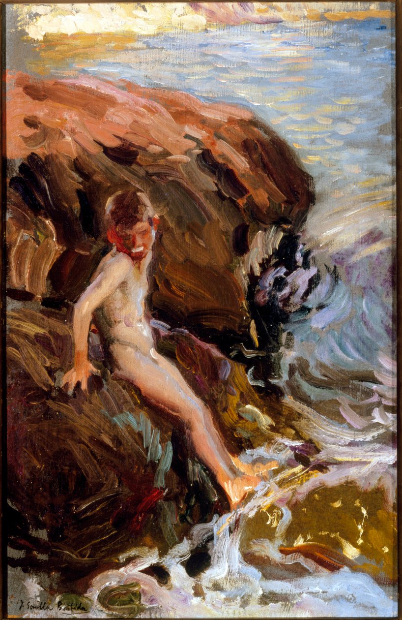 صبي على الصخور جاريا . لوحة فنية من خواكين سورولا إي باستيدا، (1863-1923) Huile sur toile؛ مجموعة خاصة. بواسطة جواكين سورولا وباستيدا