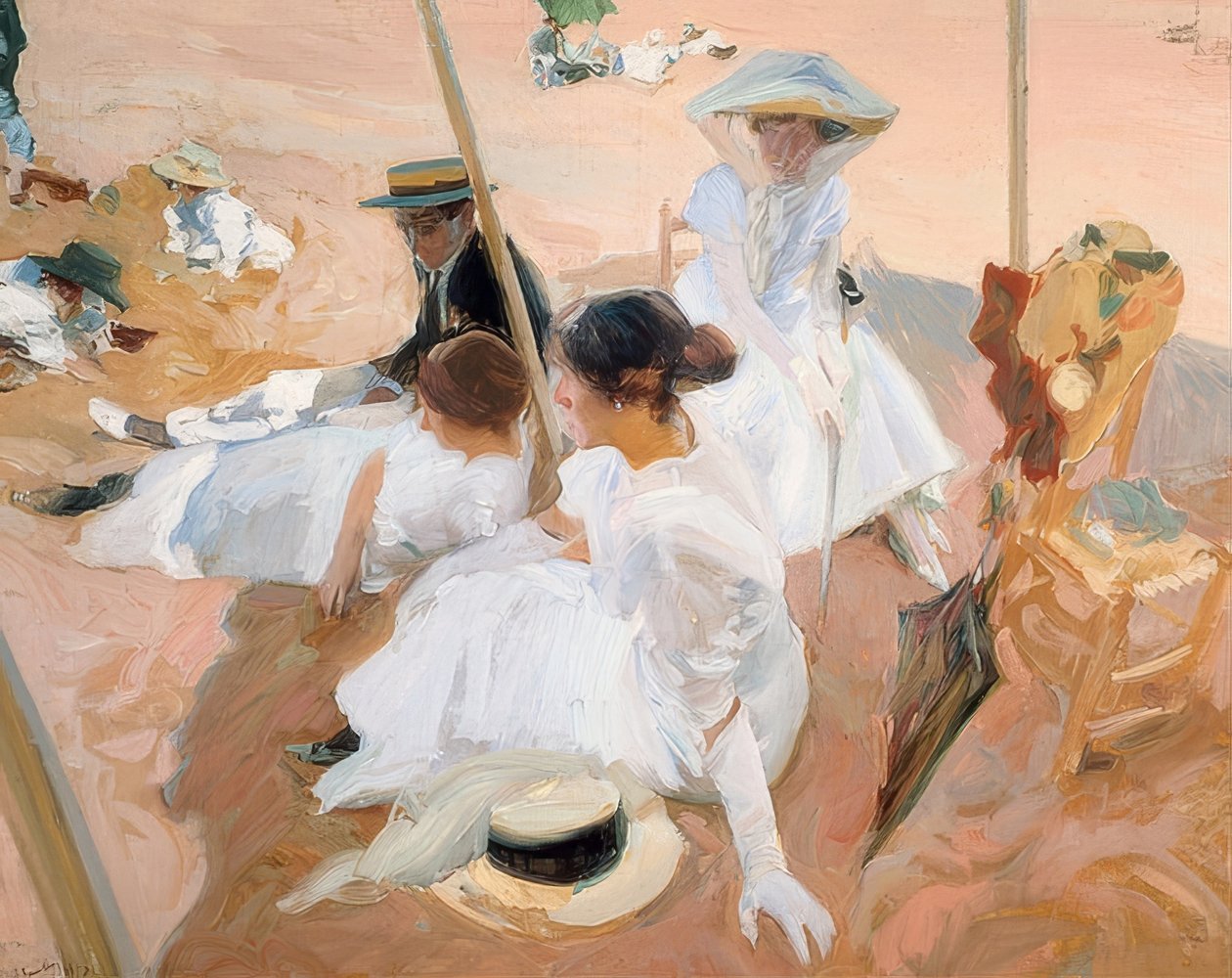 تحت المظلة على الشاطئ في زاراوتز. 1905 بواسطة خواكين سورولا