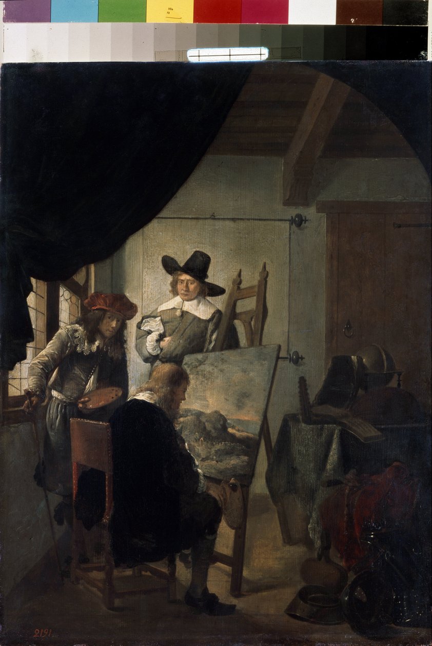 "" زيارة في استوديو رسام في هولندا "(زيارة في استوديو فنان) رسم بواسطة Job Adriaensz Berckheyde (1630-1693) 1659 متحف هيرميتاج ، سانت بطرسبرغ ، روسيا. بواسطة Job Berckheyde