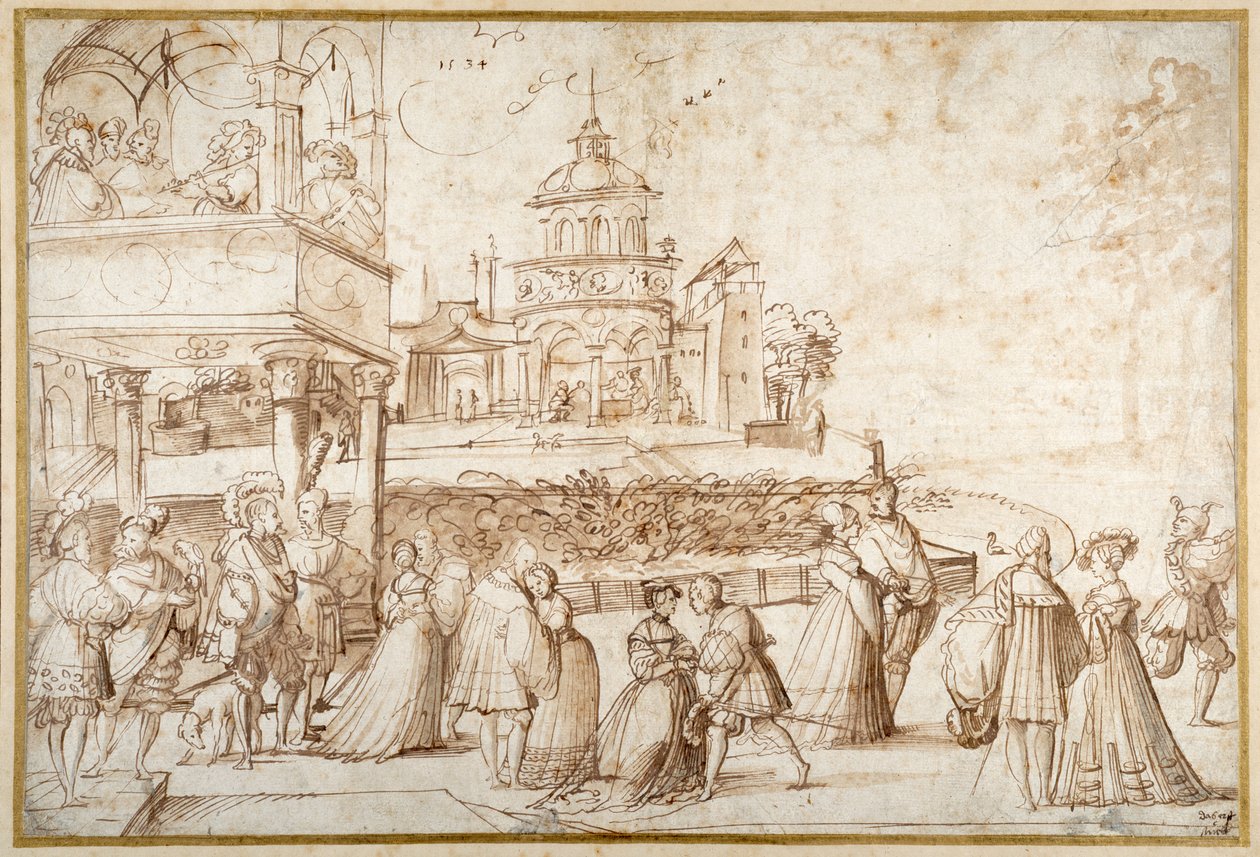 Society Scene (pen & ink with wash on paper) بواسطة يورج الأكبر بريو
