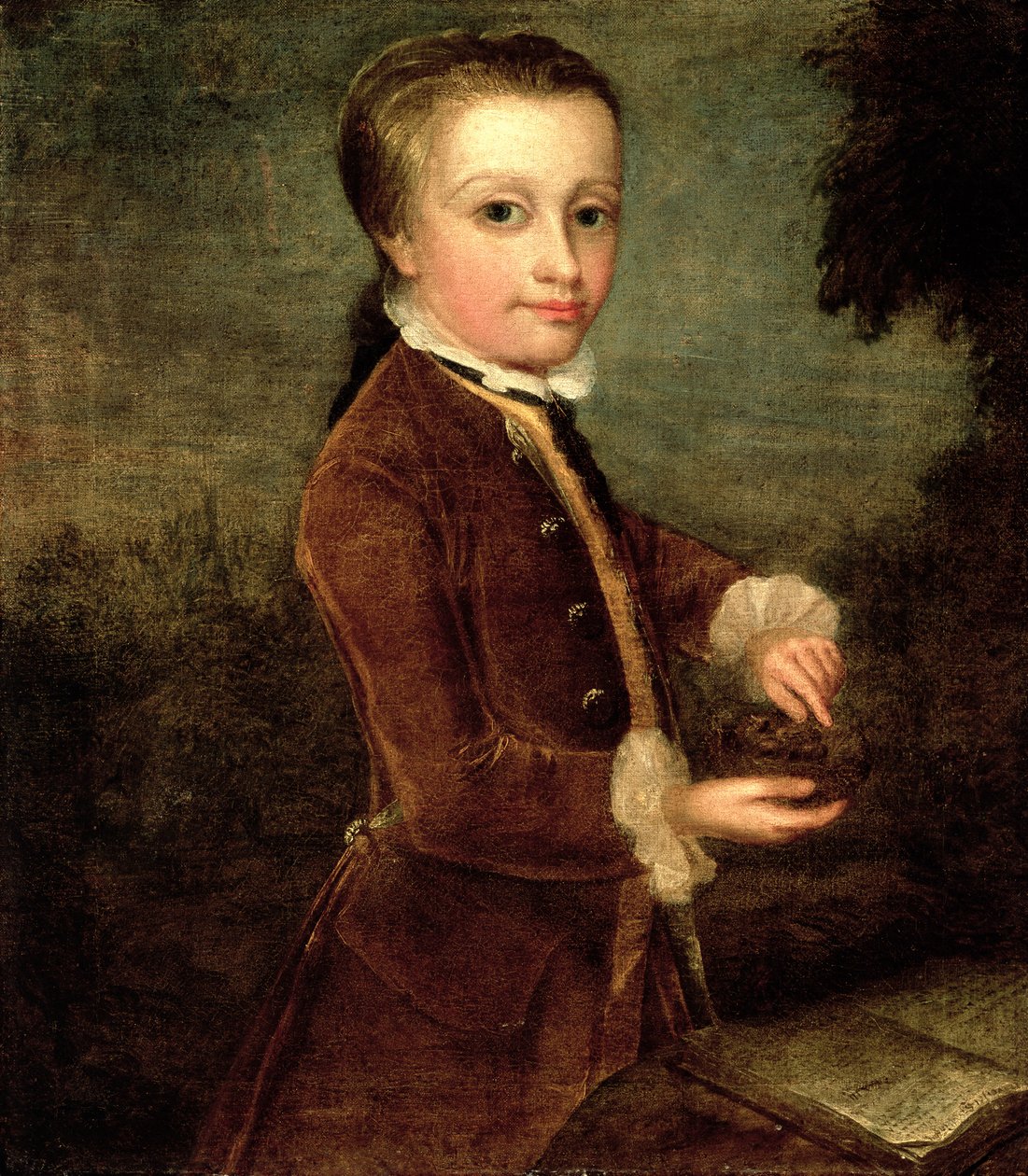 صورة لفولفجانج أماديوس موتسارت (1756-91) عمره ثماني سنوات ، وهو يحمل عش طائر ، 1764-65 بواسطة يوهان جوزيف زوفاني