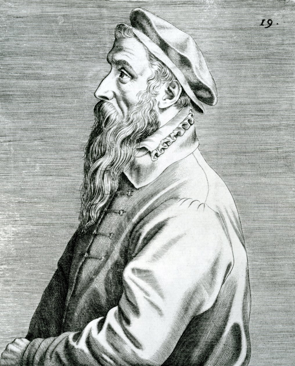بيتر بروغل ، اللوحة 19 من سلسلة Pictorum aliquot celebrium Germanaie أدنى التمثال (صور لبعض الفنانين المشهورين في البلدان المنخفضة) ، 1595 (النقش ونقش الحروف) بواسطة يوهان ويريكس