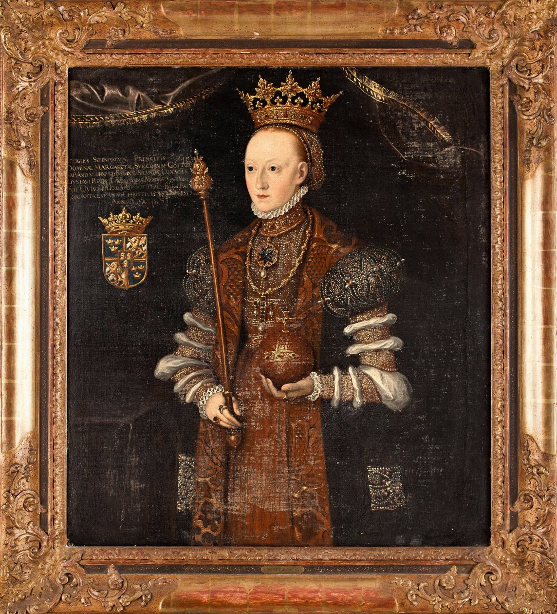 صورة لمارغريت ليجونهوفود (ني مارغريتا إريكسدوتر) (1516-1551) ، رين دي سويدي - بينتور دي يوهان بابتيستا فان أوثر (أكتيف 1562-1597) ، هيل سور تويلي (102 × 90 سم) بواسطة يوهان بابتيستا فان (نشط 1562 1597) أوثر