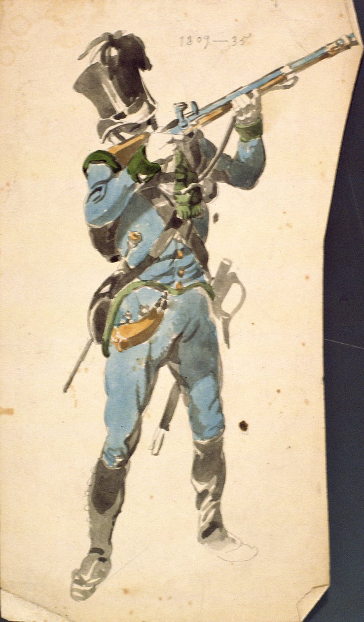 A Rifleman of the Jaegers النمساوية ، The Prestige Corp of a National National ، 1835 (ألوان مائية) بواسطة يوهان بابتيست هاينفيتر