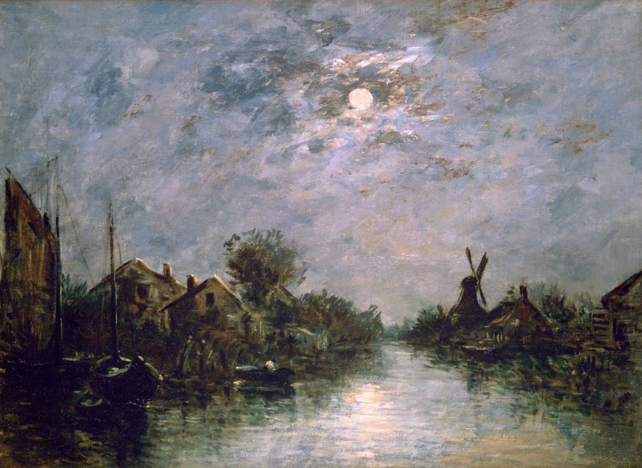 القناة الهولندية في ضوء القمر ، c1840-1891 بواسطة يوهان بارثولد جونغكيند