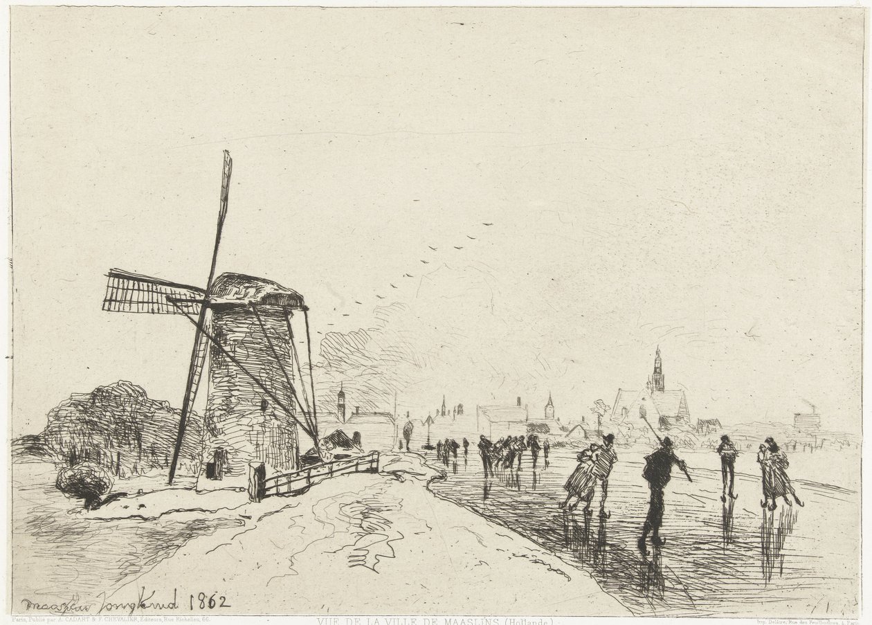 منظر لـ Maassluis Vue de la ville de Maaslins (Hollande) (العنوان على الكائن) بواسطة يوهان بارثولد جونغكيند