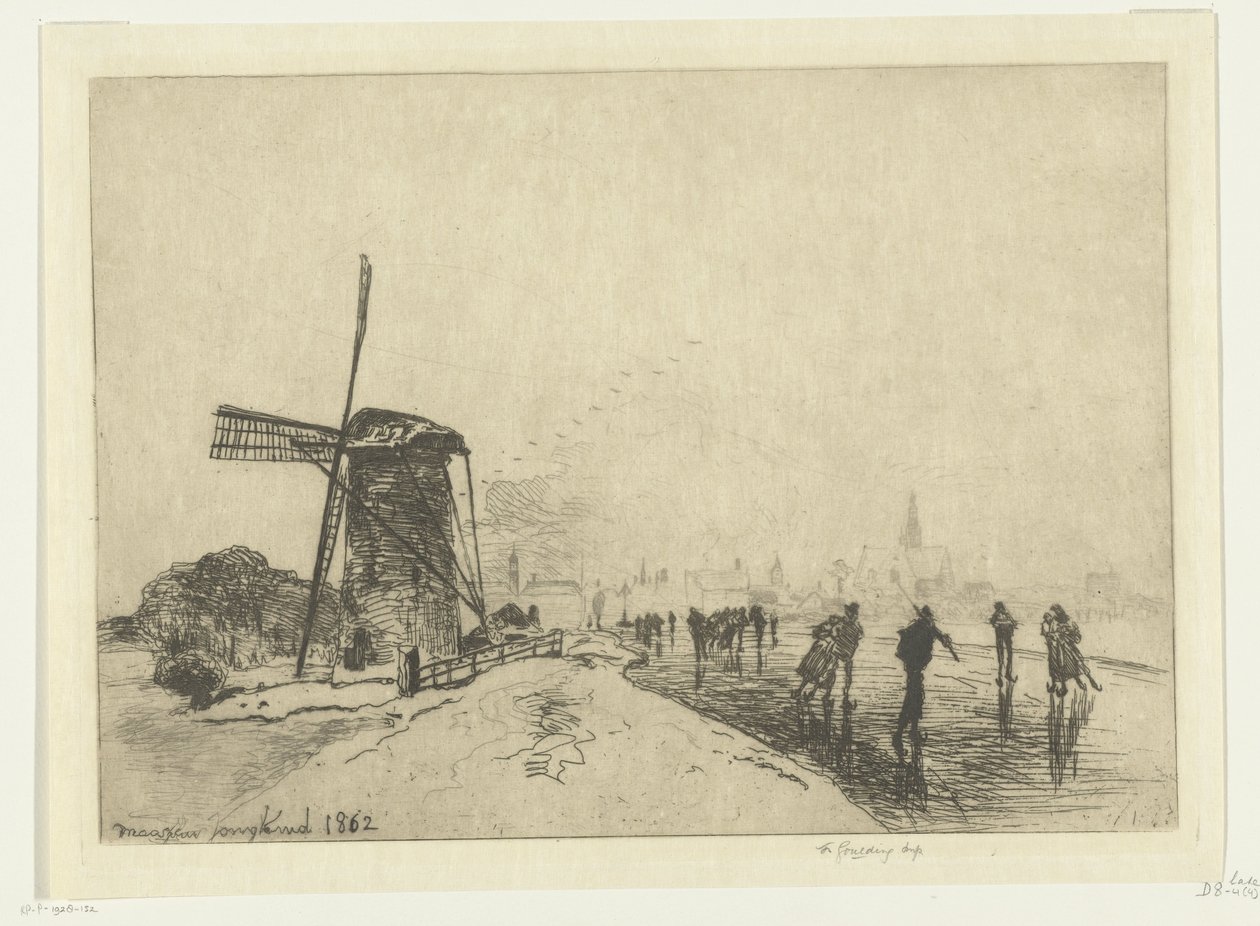 منظر لـ Maassluis Vue de la ville de Maaslins (Hollande) (العنوان على الكائن) بواسطة يوهان بارثولد جونغكيند