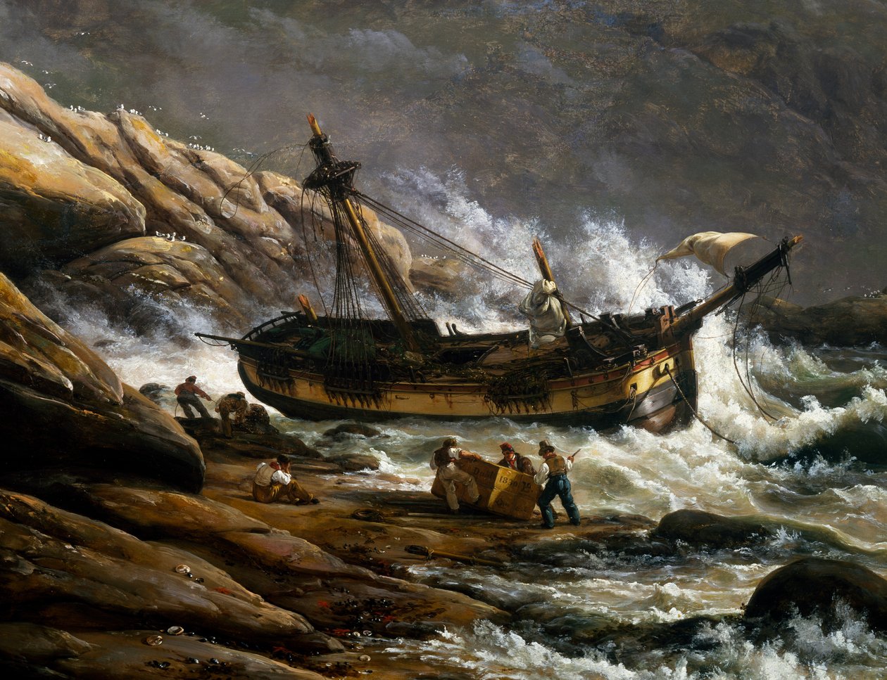 حطام سفينة على الساحل النرويجي ، بقلم يوهان كريستيان كلوسن دال (1788-1857) ، تفاصيل ، النرويج بواسطة يوهان كريستيان دال