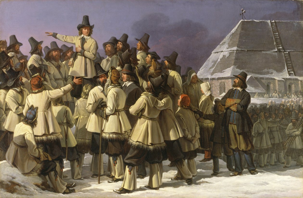 الملك جوستاف فاسا من السويد يخاطب رجالًا من دالارنا في مورا ، 1836 بواسطة يوهان جوستاف ساندبرج
