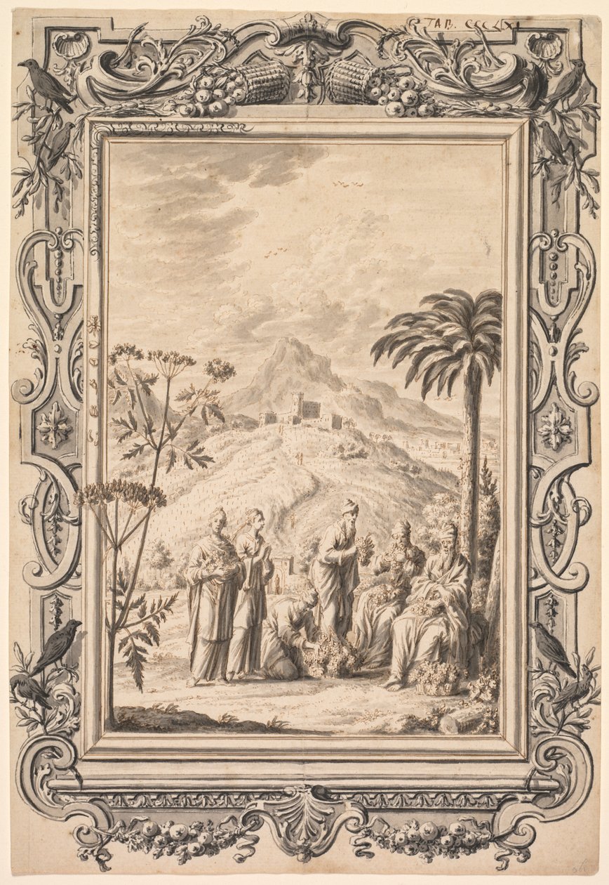 رسم توضيحي وتصميم الحدود للكتاب المقدس النحاسي Kupfer-Bibel ، ج. 1730. بواسطة يوهان ملكيور فوسلي