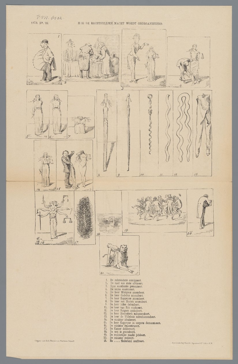 رسم كاريكاتوري حول إصلاح القضاء ، 1873 كيف يتم تنظيم القضاء (العنوان على الكائن) بواسطة يوهان مايكل شميدت كرانز