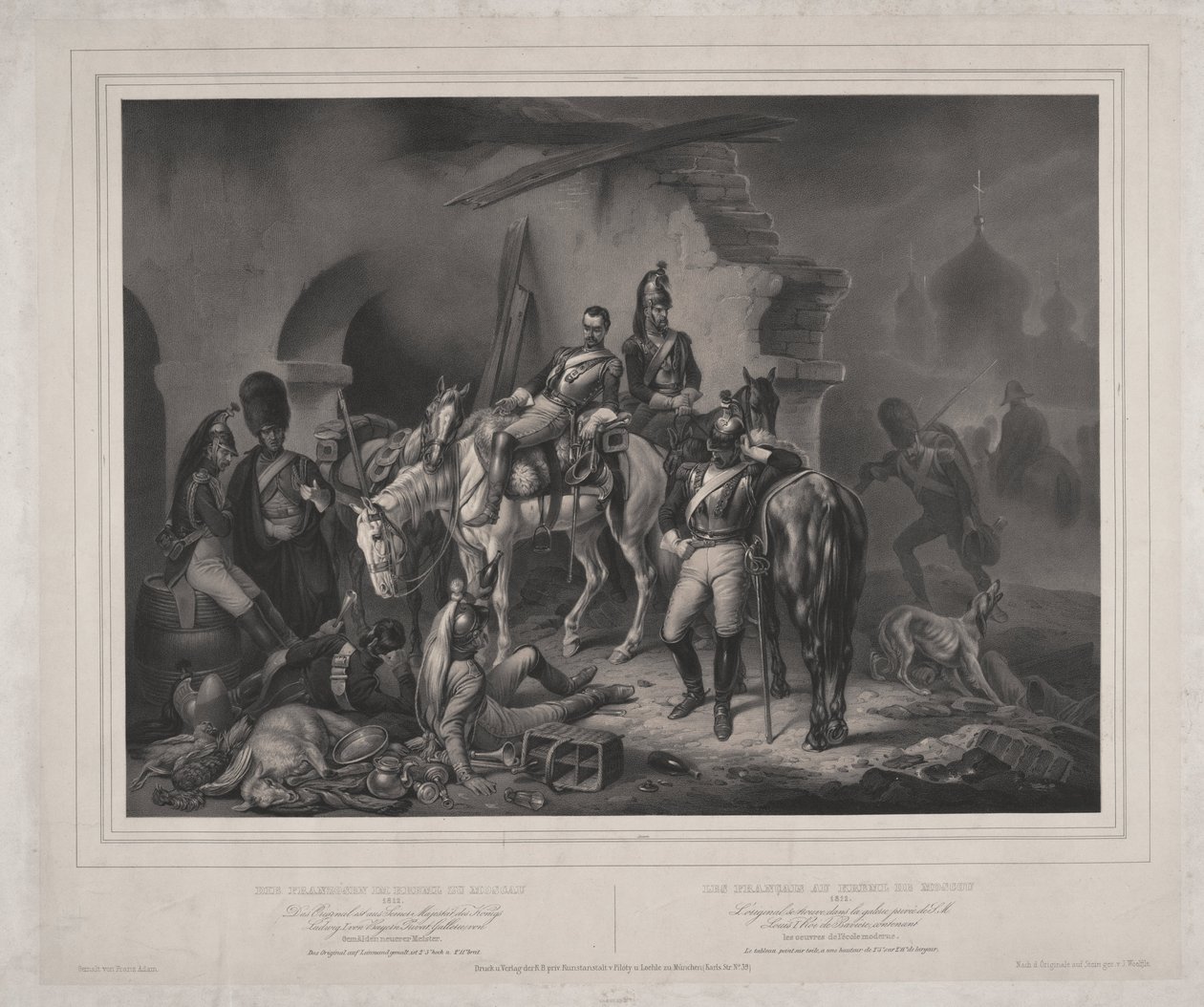 الجيش الفرنسي في الكرملين بموسكو - Woelfle ، Johannes (1807-1893) - 1830 - مطبوعات حجرية - 60،8x85،9 - مجموعة خاصة بواسطة جوهان ولفل